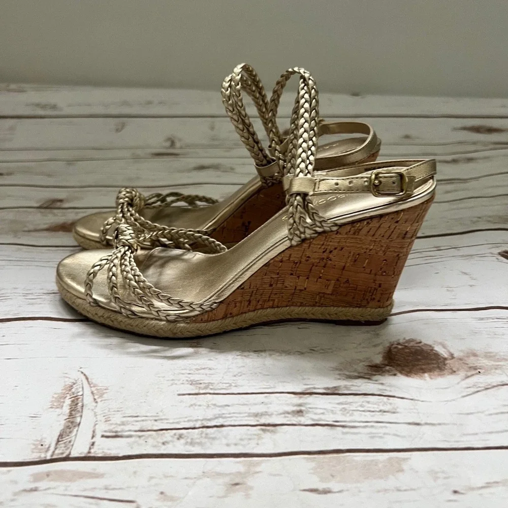 Arturo Chiang Wedge Sandals Gold Braided Cork Espadrille 8.5M